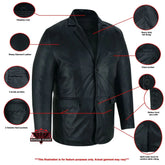 Retro Trim Men's Black Sheep Skin Leather Blazer